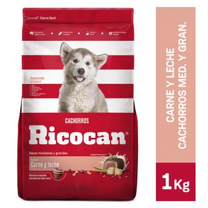 Comida para Perros RICOCAN Cachorros Razas Medianas Carne y Leche Bolsa 1Kg