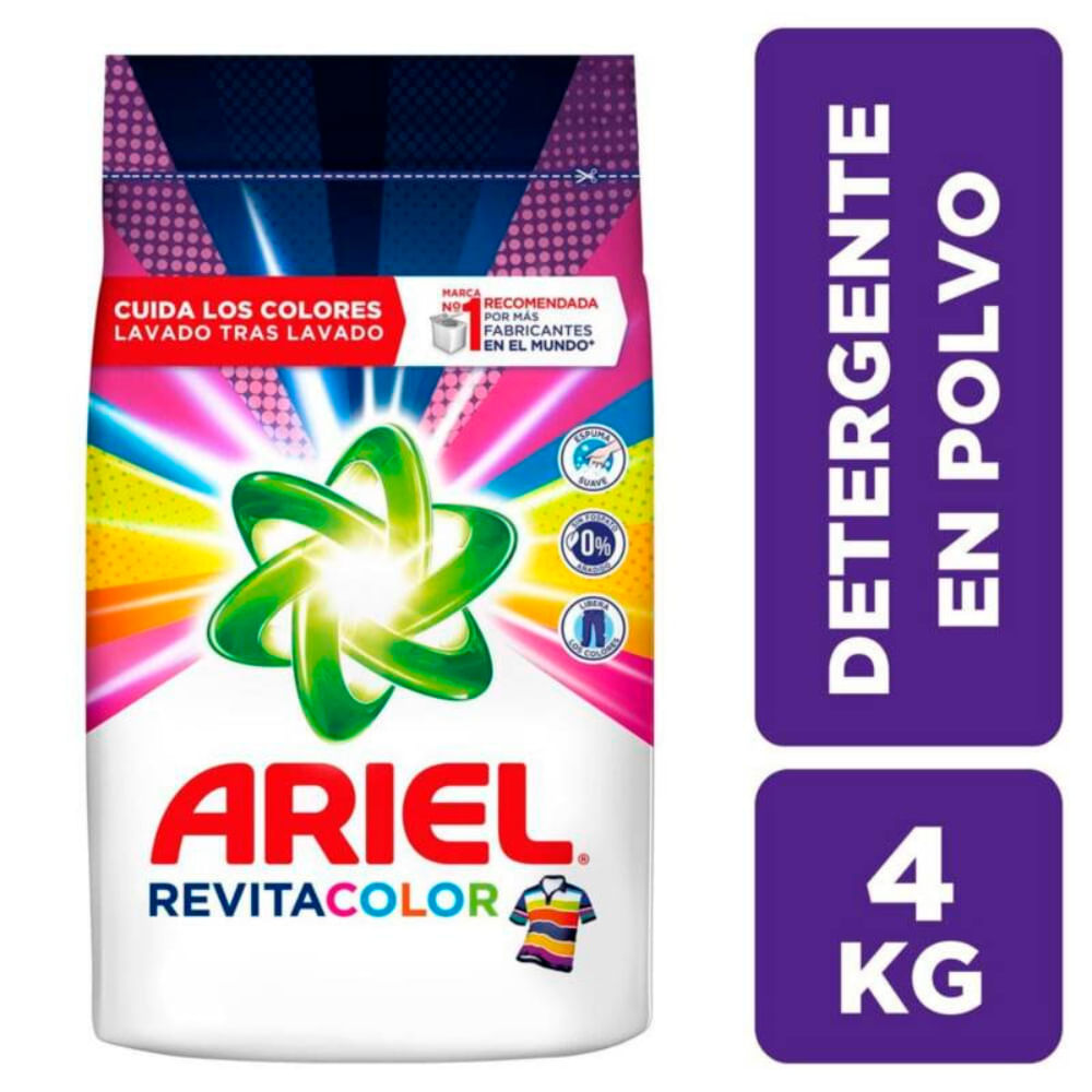 Detergente en Polvo ARIEL Revitacolor Bolsa 4Kg