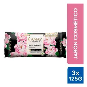 Jabón de Tocador CAMAY Rosas con Glicerina Barra 125gr Paquete 3u
