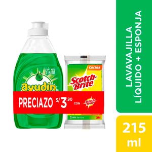 Lavavajilla Lìquido AYUDIN Limón Frasco 215ml + Mini Esponja