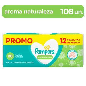 Toallitas Húmedas para Bebé PAMPERS Aroma Naturaleza Paquete 108 un + 12 un