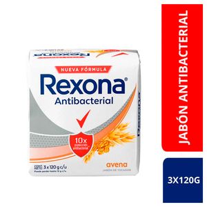 Jabón de Tocador REXONA Antibacterial Avena Barra 120g Pack 3u