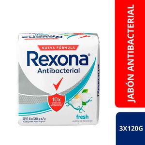 Jabón de Tocador REXONA Antibacterial Fresh Barra 120g Pack 3u