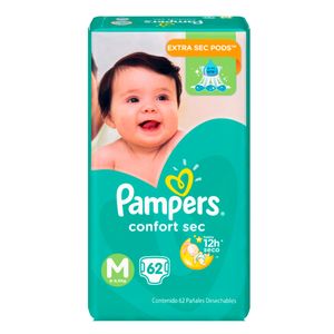 Pañales para Bebé PAMPERS Confort Sec Talla M Paquete 62 und