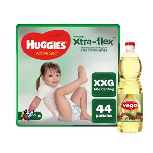 Pack Pañales para Bebé HUGGIES Actise Sec Xtra-Flex Talla XXG Paquete 44 und + Aceite VEGA de Soya Botella 900ml
