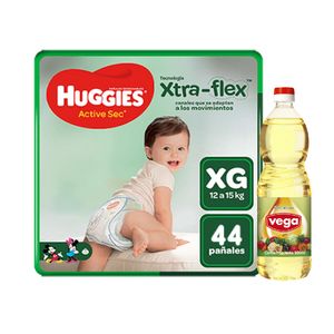 Pack Pañales para Bebé HUGGIES Active Sec Xtra-Flex Talla XG Paquete 48 un + Aceite VEGA de Soya Botella 900ml