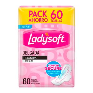 Toalla Higiénica LADYSOFT Delagada con Alas Paquete 60un