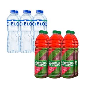 Combo Bebida SPORADE Tropical Pack 6u Botella 1.5L + Agua CIELO Sin Gas Pack 6u Botella 2.5L