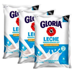 Leche Fresca GLORIA Sin Lactosa Bolsa 900ml x3u