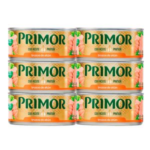 Trozos de Atún PRIMOR en Aceite Vegetal Lata 140g Pack 6u