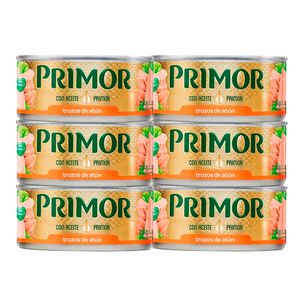 Trozos de Atún PRIMOR en Aceite Vegetal Lata 140g Pack 6u