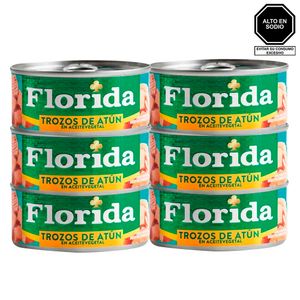 Trozos de Atún FLORIDA en Aceite Vegetal Lata 140gr Pack 6u