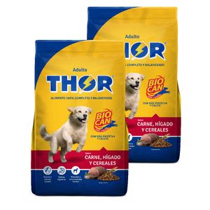 Pack Comida para Perros THOR Adulto Carne, Hígado, Cereal Bolsa 25kg x2u