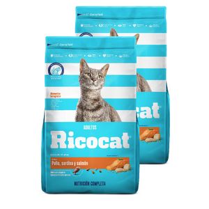 Pack Comida para Gatos RICOCAT Adultos Pollo, Sardina y Salmón Bolsa 15kg x2u