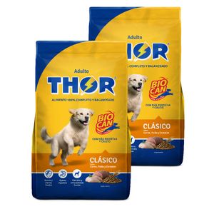 Pack Comida para Perros THOR Adulto Clásico Carne, Pollo y Cereales Bolsa 25kg x2u