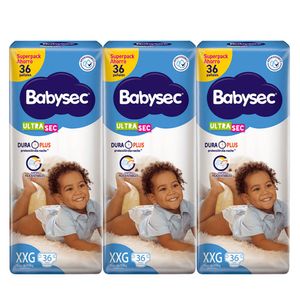 Pañales para Bebé BABYSEC Ultra Mega Talla XXG Paquete 36u x3u