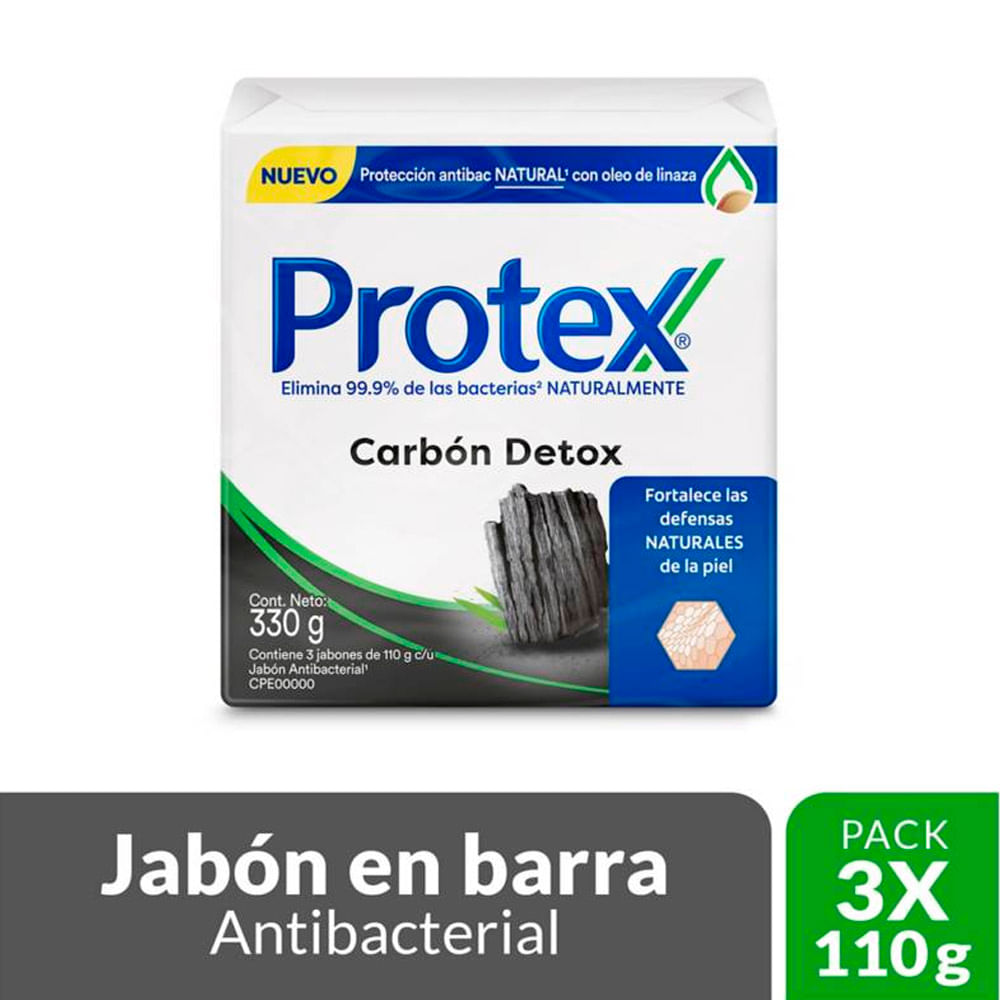 Jabón de Tocador PROTEX Antibacterial Carbón Activo Barra 110g Pack 3u ...