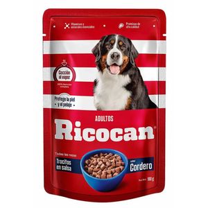 Comida para Perros RICOCAN Adultos Sabor a Trocitos de Carne y Cordero Pouch 100gr