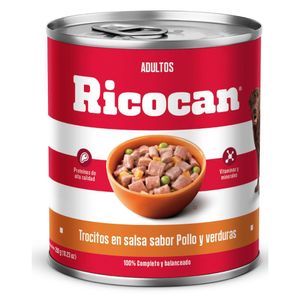 Comida para Perros RICOCAN Adultos Sabor a Trocitos de Pollo y verduras Lata 290gr