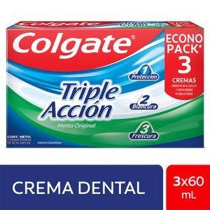 Pasta Dental COLGATE Triple Acciòn Tubo 60ml Paquete 3 un