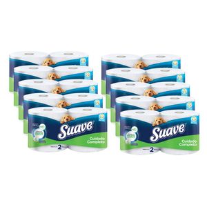 Papel Higiénico SUAVE Cuidado Completo Paquete 2un Plancha 10u