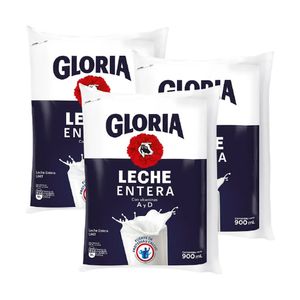 Leche Fresca GLORIA UHT Paquete 3u Bolsa 900ml