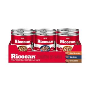 Comida para Perros RICOCAN Adultos Trozos Sabores variados Lata 290g x 6u