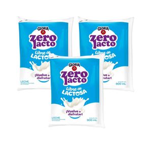 Leche Fresca GLORIA Zero Lacto Bolsa 900ml x 3u