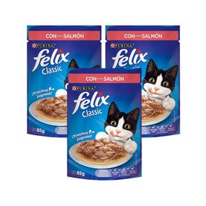 Comida para Gatos FELIX Adultos Sabor Salmón Doypack 85g x 3u