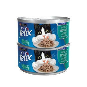 Alimento Húmedo para Gatos FELIX Filete de Pescado y Atún Lata 156g x2u