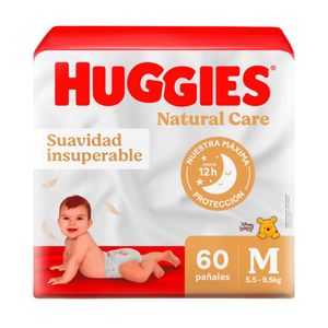Pañales para Bebé HUGGIES Natural Care Unisex Talla M Paquete 60 und