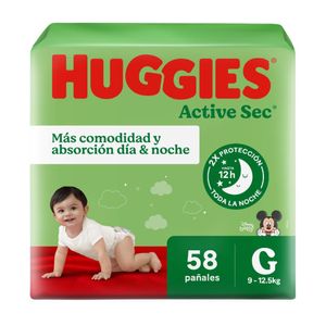 Pañales para Bebé HUGGIES Active Sec HiperPack Talla G Paquete 58u