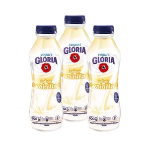 Yogurt GLORIA Sabor a Vainilla Botella 500g x3u