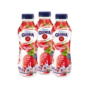 Yogurt GLORIA Sabor a Fresa Botella 500g x3u