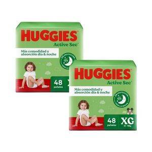 Pañales para Bebé HUGGIES Active Sec HiperPack Talla XG Paquete 48u x2u