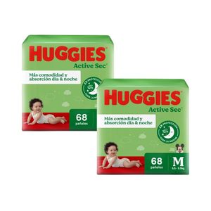Pañales para Bebé HUGGIES Active Sec HiperPack Talla M Paquete 68u x2u