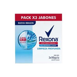 Jabón de Tocador REXONA Antibacterial Limpieza Profunda Tripack Barra 110g