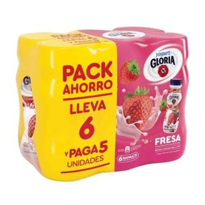 Yogurt Bebible GLORIA Sabor a Fresa Botella 180g Paquete 6u