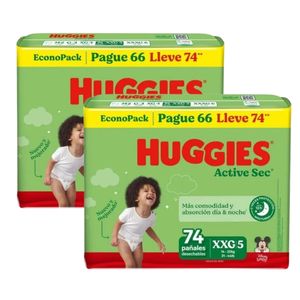 Pañal para Bebé HUGGIES Active Sec Talla XXG Paquete 74u x2u