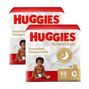 Pañales para Bebé HUGGIES Natural Care Unisex Talla G Paquete 52u x2u