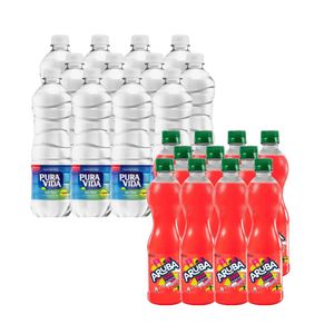 Combo Agua PURA VIDA Sin Gas Botella 650ml x12u + Bebida ARUBA Red Punch 400ml x12u