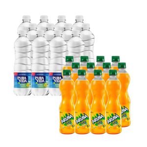 Combo Agua PURA VIDA Sin Gas Botella 650ml x12u + Bebida ARUBA Citrus Punch 400ml x12u