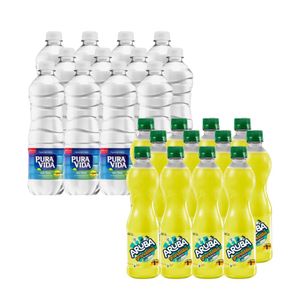 Combo Agua PURA VIDA Sin Gas Botella 650ml x12u + Bebida ARUBA Granadilla Punch 400ml x12u