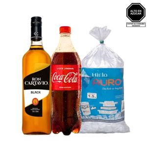 Pack Ron CARTAVIO Black Botella 750ml + Gaseosa COCA COLA Botella 1L + Hielo AURO Bolsa 1.5K