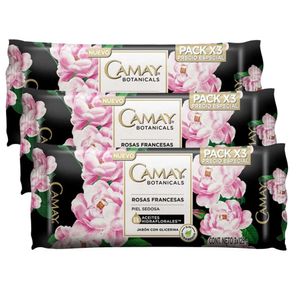 Jabón de Tocador CAMAY Rosas con Glicerina Barra 125gr Paquete 3u x3u