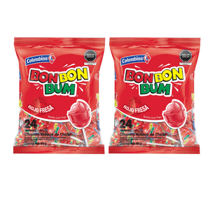 Chupetes BOM BOM BUM Sabor Fresa Bolsa 24u x 2u