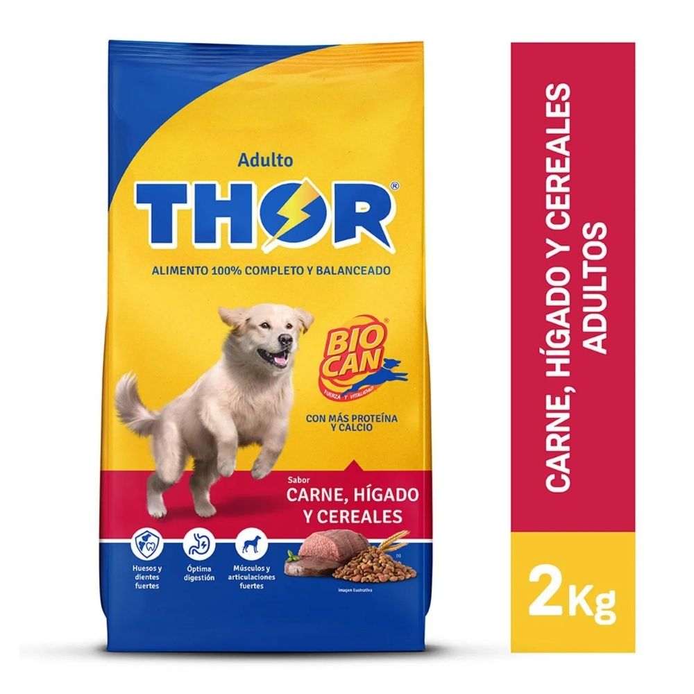 Comida para Perro THOR Adulto Sabor Carne, Hígado y Cereales Bolsa 2 kg ...