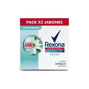 Jabón de Tocador REXONA Antibacterial Fresh Tripack Barra 110g