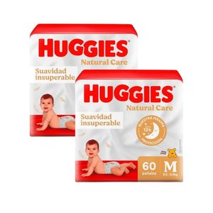 Pañales para Bebé HUGGIES Natural Care Unisex Talla M Paquete 60 und x 2u