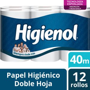 Papel Higiénico HIGIENOL Doble Hoja 40m Paquete 12u